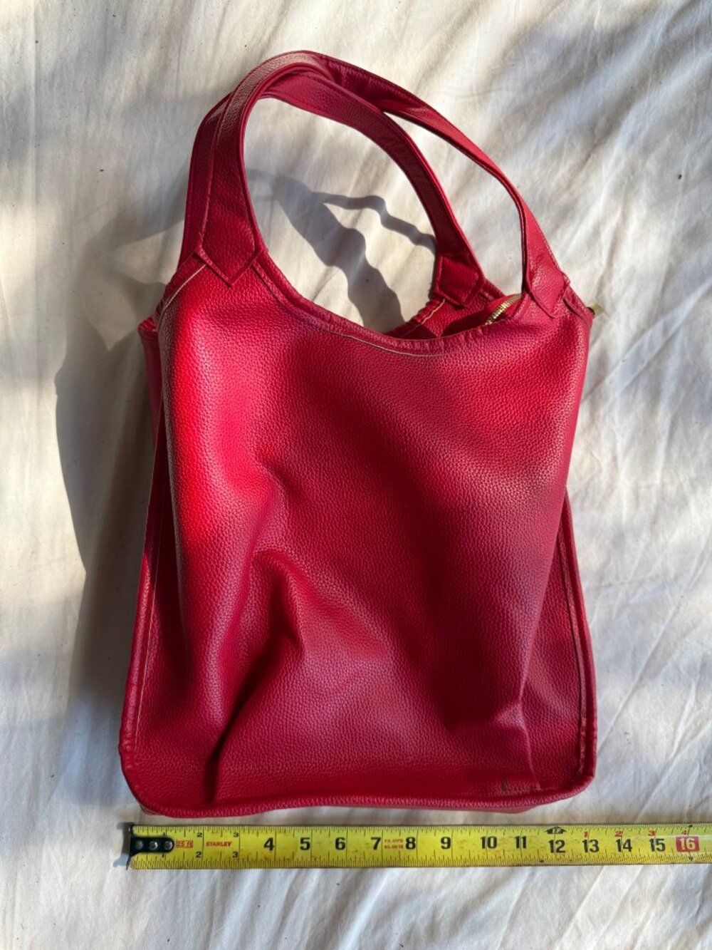 NWOT Red Vegan Leather Tote Shoulder Bag Pebbled 3 Compartment Gold Hardware